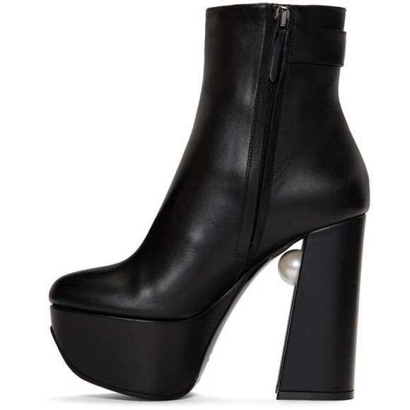New Nicholas Kirkwood Miri platform black leather ankle boot faux pearl size 10 - Picture 2 of 12